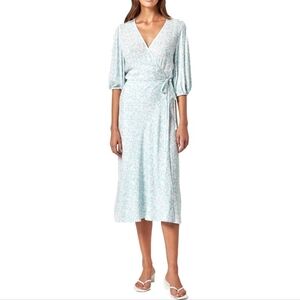 NWT Charlie Holiday Presley Blue Floral Midi Short Sleeve Wrap Dress